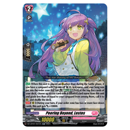 Peering Beyond, Lestes DZ-LBT01/031EN card from the Cardfight!! Vanguard set Lyrical Monasterio Sparkling Stars!