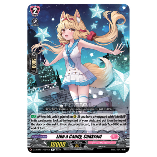 Like a Candy, Cukkrovi DZ-LBT01/054EN card from the Cardfight!! Vanguard set Lyrical Monasterio Sparkling Stars!