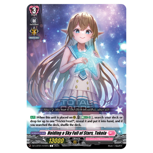 Holding a Sky Full of Stars, Tekeia DZ-LBT01/072EN card from the Cardfight!! Vanguard set Lyrical Monasterio Sparkling Stars!