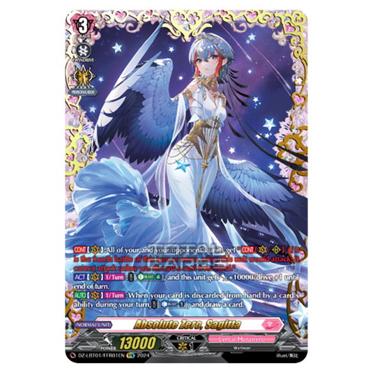 Absolute Zero, Sagitta DZ-LBT01/FFR01EN card from the Cardfight!! Vanguard set Lyrical Monasterio Sparkling Stars!