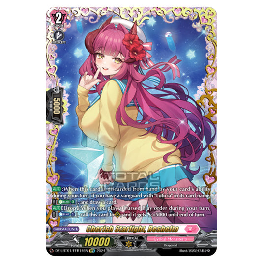 Cherish Starlight, Reshelto DZ-LBT01/FFR14EN card from the Cardfight!! Vanguard set Lyrical Monasterio Sparkling Stars!