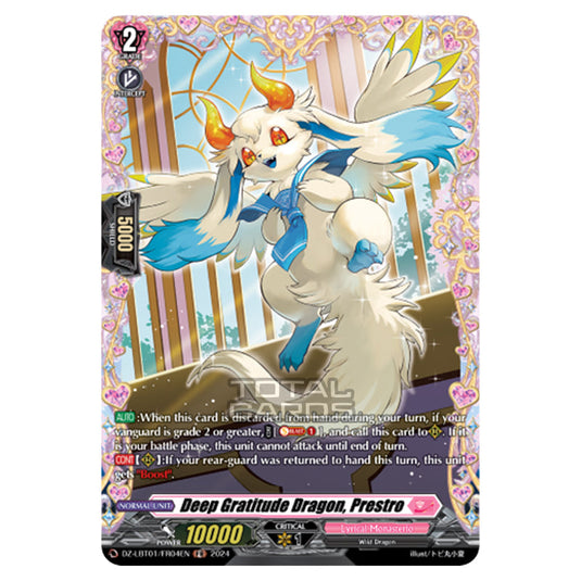 Deep Gratitude Dragon, Prestro DZ-LBT01/FR04EN card from the Cardfight!! Vanguard set Lyrical Monasterio Sparkling Stars!