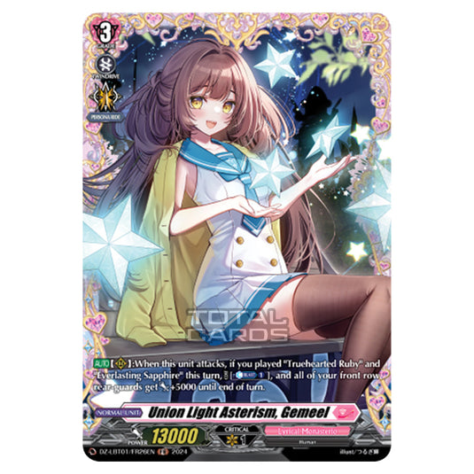 Union Light Asterism, Gemeel DZ-LBT01/FR26EN card from the Cardfight!! Vanguard set Lyrical Monasterio Sparkling Stars!