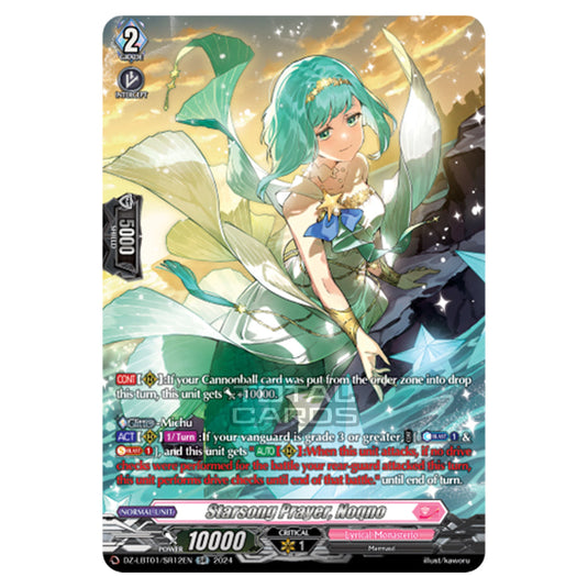 Starsong Prayer, Noqno DZ-LBT01/SR12EN card from the Cardfight!! Vanguard set Lyrical Monasterio Sparkling Stars!