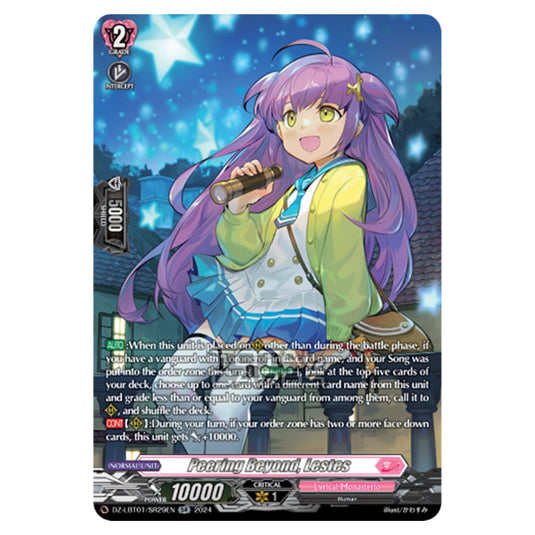 Peering Beyond, Lestes DZ-LBT01/SR29EN card from the Cardfight!! Vanguard set Lyrical Monasterio Sparkling Stars!