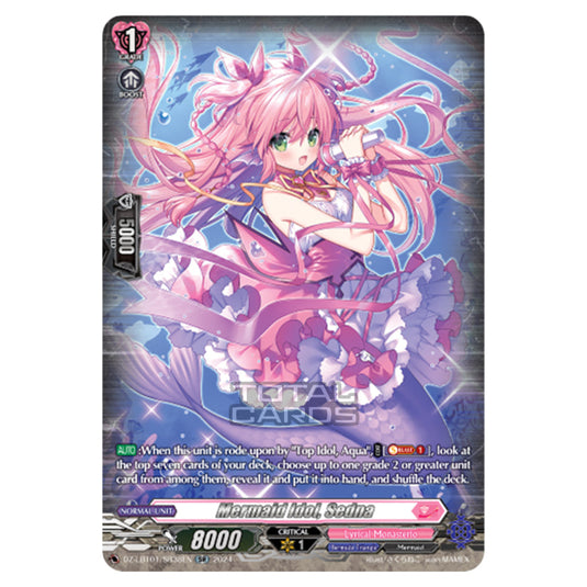 Mermaid Idol, Sedna DZ-LBT01/SR38EN card from the Cardfight!! Vanguard set Lyrical Monasterio Sparkling Stars!