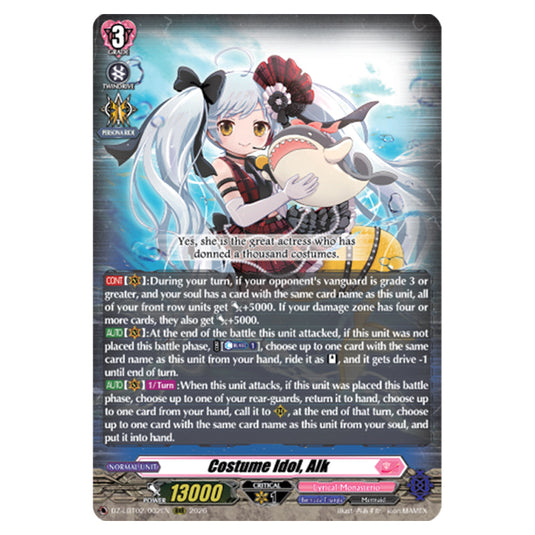 Costume Idol, Alk DZ-LBT02/002EN card from the Cardfight!! Vanguard set Lyrical Monasterio Season of Wonders