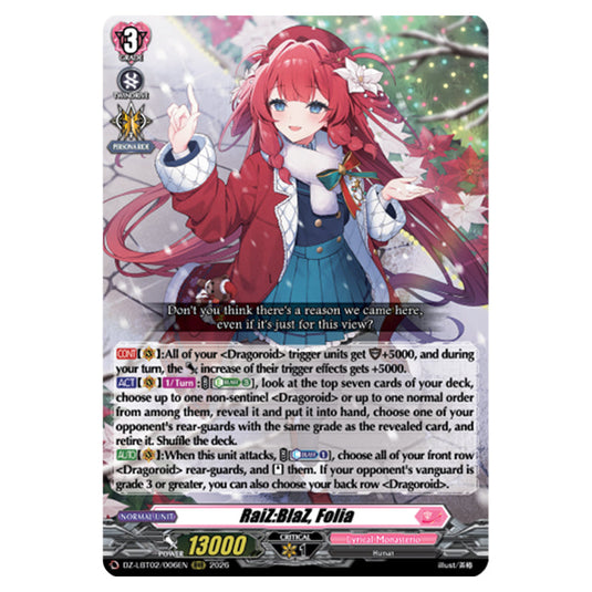 RaiZ:BlaZ, Folia DZ-LBT02/006EN card from the Cardfight!! Vanguard set Lyrical Monasterio Season of Wonders