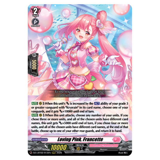 Loving Pink, Francette DZ-LBT02/013EN card from the Cardfight!! Vanguard set Lyrical Monasterio Season of Wonders