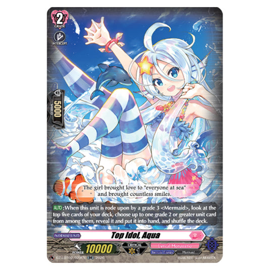 Top Idol, Aqua DZ-LBT02/029EN card from the Cardfight!! Vanguard set Lyrical Monasterio Season of Wonders