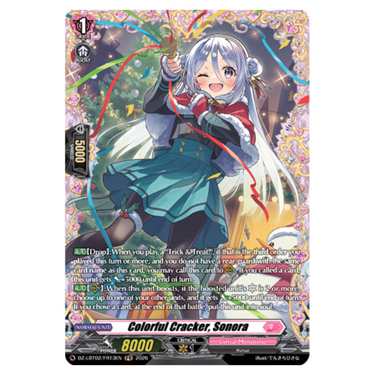 Colorful Cracker, Sonora DZ-LBT02/FR13EN card from the Cardfight!! Vanguard set Lyrical Monasterio Season of Wonders