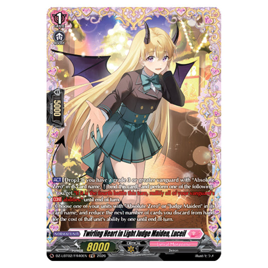 Twirling Heart in Light Judge Maiden, Luceil DZ-LBT02/FR40EN card from the Cardfight!! Vanguard set Lyrical Monasterio Season of Wonders