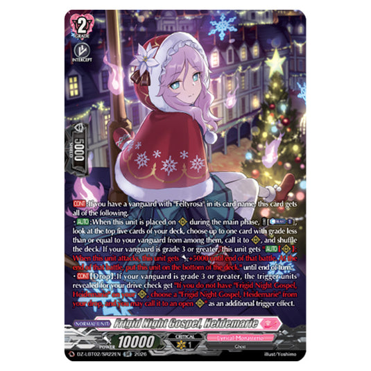 Frigid Night Gospel, Heidemarie DZ-LBT02/SR22EN card from the Cardfight!! Vanguard set Lyrical Monasterio Season of Wonders