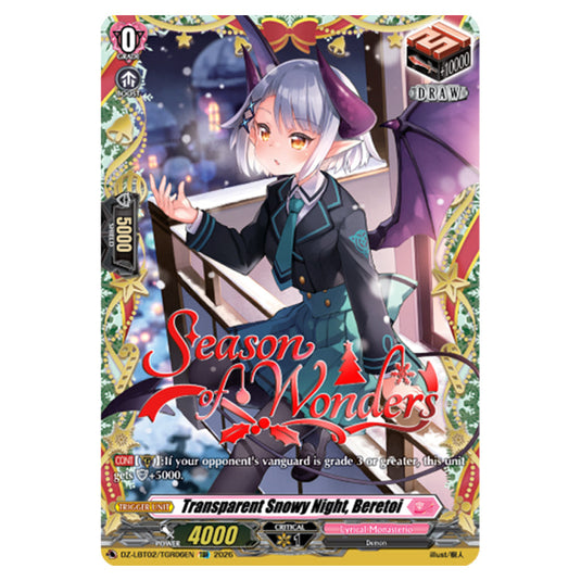 Transparent Snowy Night, Beretoi DZ-LBT02/TGR06EN card from the Cardfight!! Vanguard set Lyrical Monasterio Season of Wonders