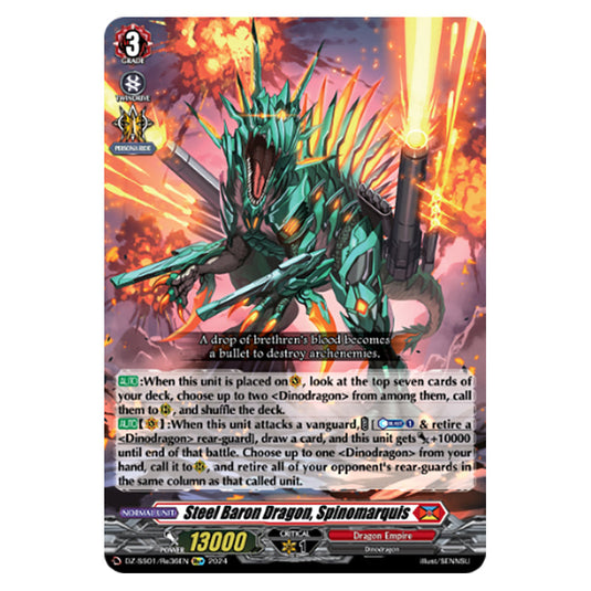 Steel Baron Dragon, Spinomarquis DZ-SS01/Re36EN card from the Cardfight!! Vanguard set Festival Booster 2024