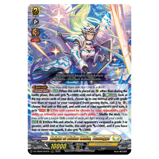 Knight of Divine White, Yscudyyd DZ-SS08/004EN card from the Cardfight!! Vanguard set Festival Booster 2025