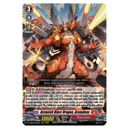 Astonish Blaze Dragon, Arumdeas DZ-SS08/008EN card from the Cardfight!! Vanguard set Festival Booster 2025