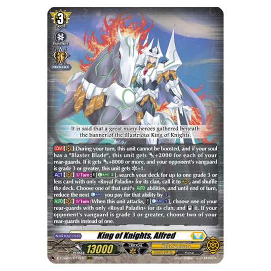 King of Knights, Alfred DZ-SS08/012EN card from the Cardfight!! Vanguard set Festival Booster 2025
