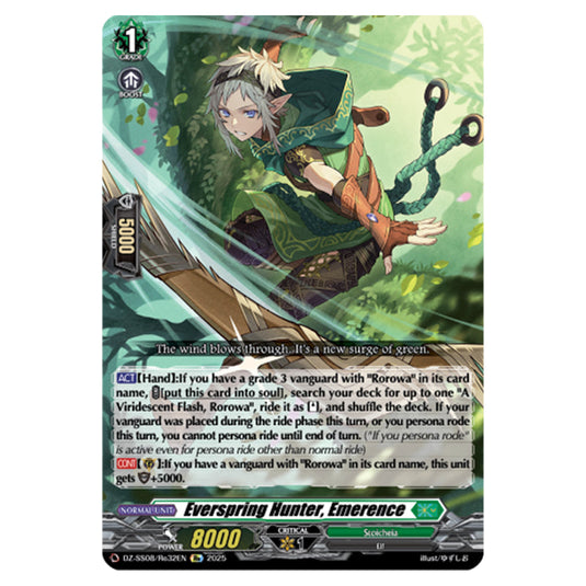 Everspring Hunter, Emerence DZ-SS08/Re32EN card from the Cardfight!! Vanguard set Festival Booster 2025