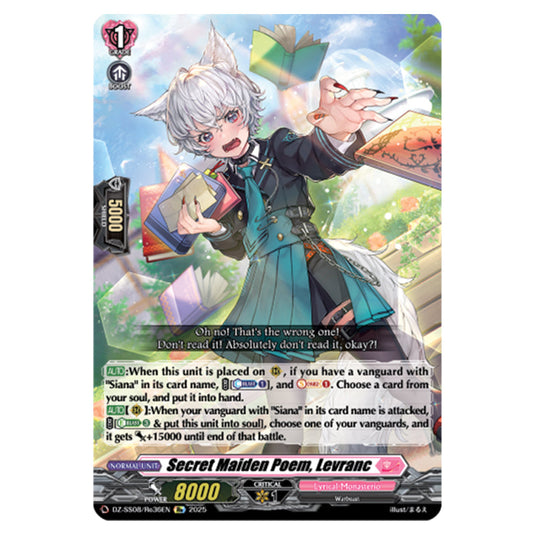 Secret Maiden Poem, Levranc DZ-SS08/Re36EN card from the Cardfight!! Vanguard set Festival Booster 2025
