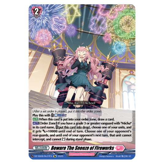 Beware The Sneeze of Fireworks DZ-SS08/Re37EN card from the Cardfight!! Vanguard set Festival Booster 2025