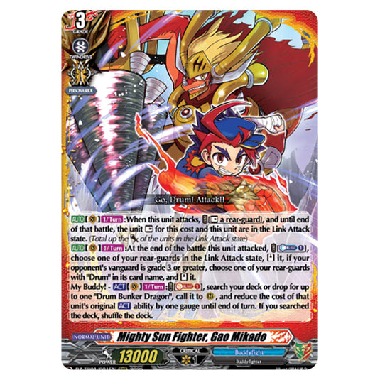 Mighty Sun Fighter, Gao Mikado DZ-TB01/001EN card from the Cardfight!! Vanguard set Future Card Buddyfight