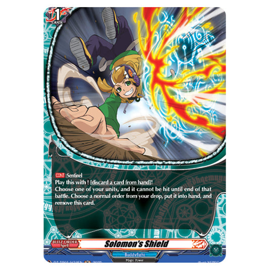 Solomon's Shield DZ-TB01/H34EN card from the Cardfight!! Vanguard set Future Card Buddyfight