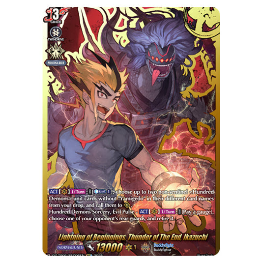 Lightning of Beginnings, Thunder of The End, Ikazuchi DZ-TB01/SEC06EN card from the Cardfight!! Vanguard set Future Card Buddyfight