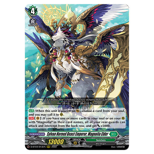 Cardfight!! Vanguard - VGE-D-BT04 - Awakening of Chakrabarthi - Sylvan Horned Beast Emperor, Magnolia Elder (RRR) D-BT04/013