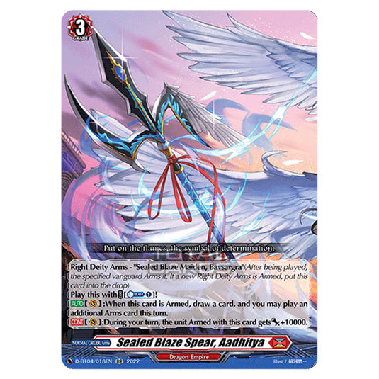 Cardfight!! Vanguard - VGE-D-BT04 - Awakening of Chakrabarthi - Sealed Blaze Spear, Aadhitya (RR) D-BT04/018