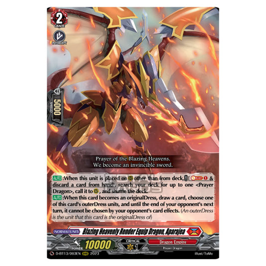 Cardfight!! Vanguard - D-BT13 - Flight of Chakrabarthi - Blazing Heavenly Render Equip Dragon, Aparajea (RRR) D-BT13/003EN