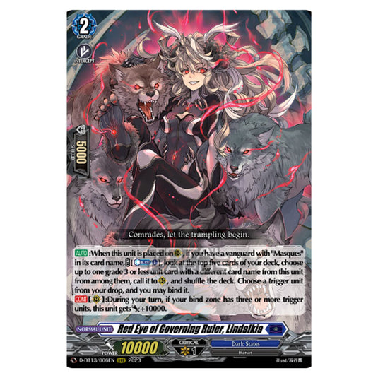 Cardfight!! Vanguard - D-BT13 - Flight of Chakrabarthi - Red Eye of Governing Ruler, Lindalkia (RRR) D-BT13/006EN