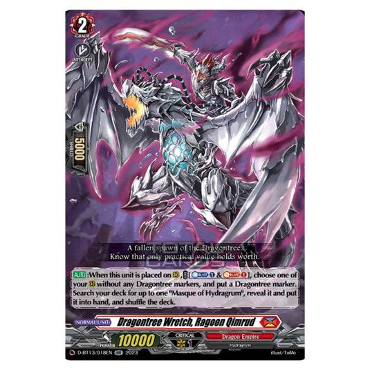 Cardfight!! Vanguard - D-BT13 - Flight of Chakrabarthi - Dragontree Wretch, Ragoon Qimrud (RR) D-BT13/018EN