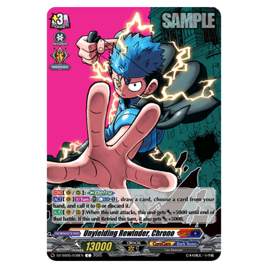 Unyielding Rewinder, Chrono DZ-SS05/038EN card from the Cardfight!! Vanguard set CoroCoro Start Deck Pack