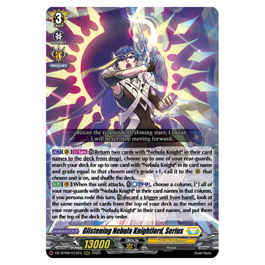 Glistening Nebula Knightlord, Serius DZ-BT09/012EN card from the Cardfight!! Vanguard set Super Brave Detonation