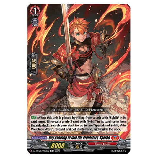 Boy Aspiring to Join the Protectors, Sperod DZ-BT09/070EN card from the Cardfight!! Vanguard set Super Brave Detonation