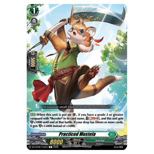 Practiced Mustela DZ-BT09/103EN card from the Cardfight!! Vanguard set Super Brave Detonation