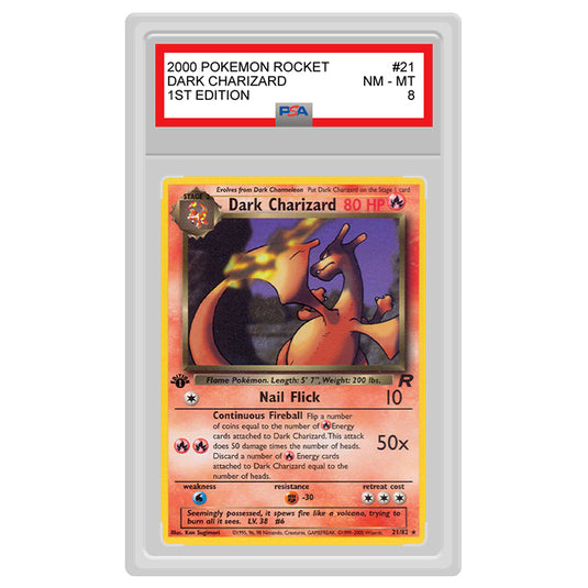Pokemon - Team Rocket - Dark Charizard (1st Edition) - 21/82 (PSA 8 Graded Slab)