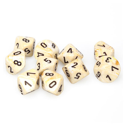Chessex - Signature - 16mm Polyhedral D10 10-Dice Set - Marble Ivory with Black