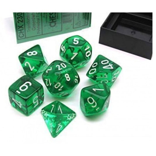 Chessex - Translucent - 16mm Polyhedral 7-Dice Set - Green w/White