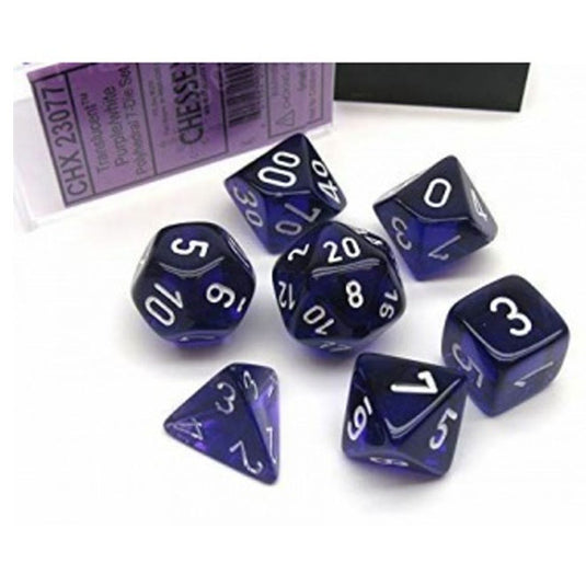 Chessex - Translucent - 16mm Polyhedral 7-Dice Set - Purple w/White