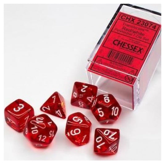 Chessex - Translucent - 16mm Polyhedral 7-Dice Set - Red w/White