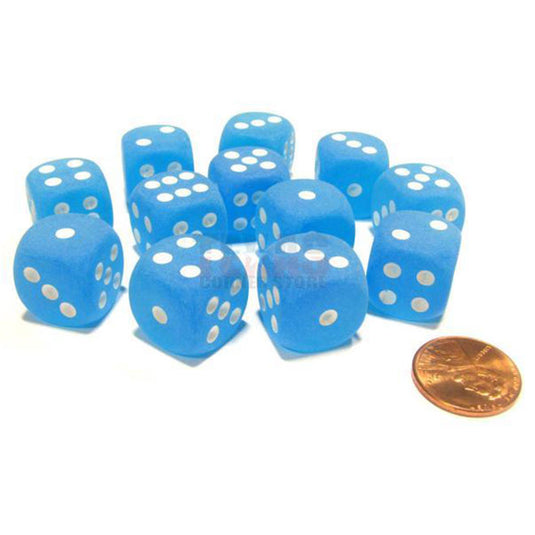 Chessex - Signature - 16mm D6 W/ Pips Blocks (12 Dice) - Frosted Caribbean Blue w/White