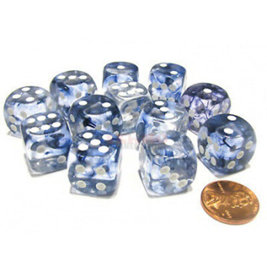 Chessex - Signature - 16mm D6 W/ Pips Blocks (12 Dice) - Nebula Dark Blue w/White