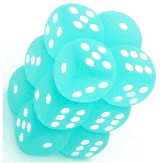 Chessex - Signature - 16mm D6 W/ Pips Blocks (12 Dice) - Frosted Teal with White