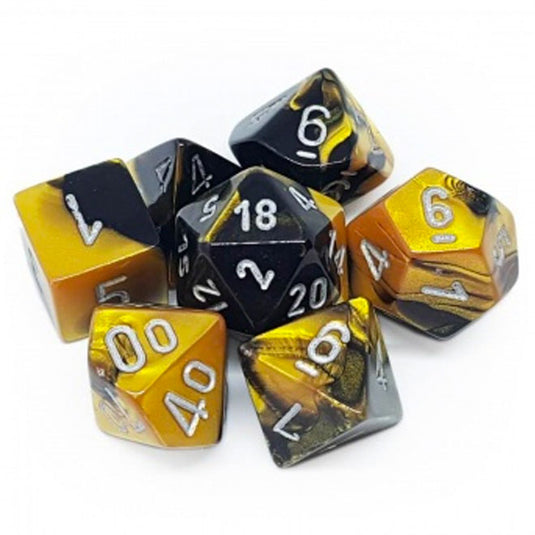 Chessex Gemini Polyhedral 7-Die Set - Black-Gold w/Silver