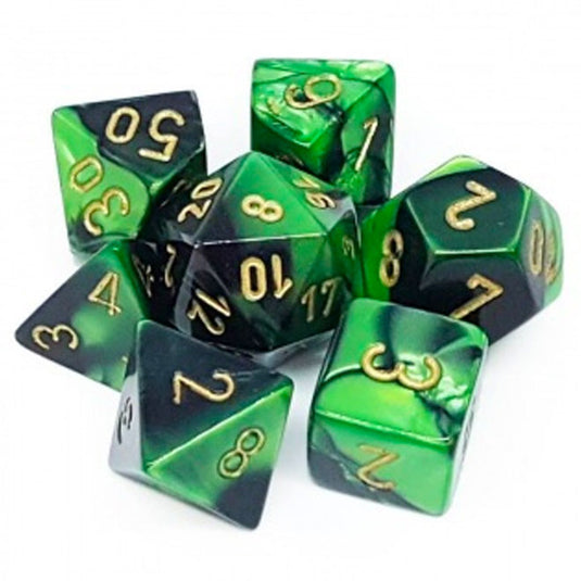 Chessex Gemini Polyhedral 7-Die Set - Black-Green w/Gold