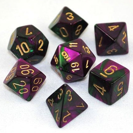 Chessex Gemini Polyhedral 7-Die Set - Green-Purple With Gold