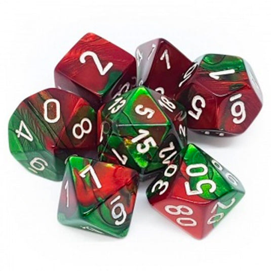 Chessex Gemini Polyhedral 7-Die Set - Green-Red w/White