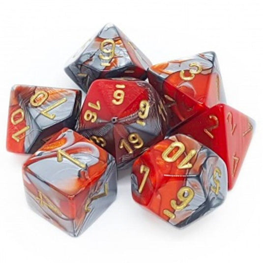 Chessex Gemini Polyhedral 7-Die Set - Orange-Steel w/Gold